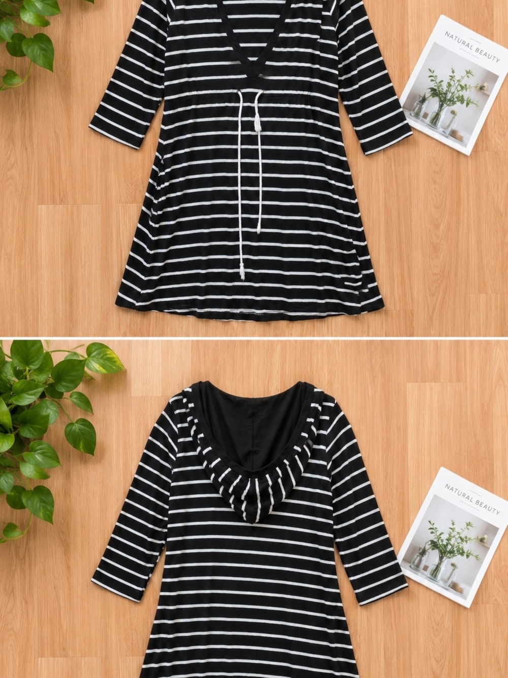 Black & White Striped Dress with Hood